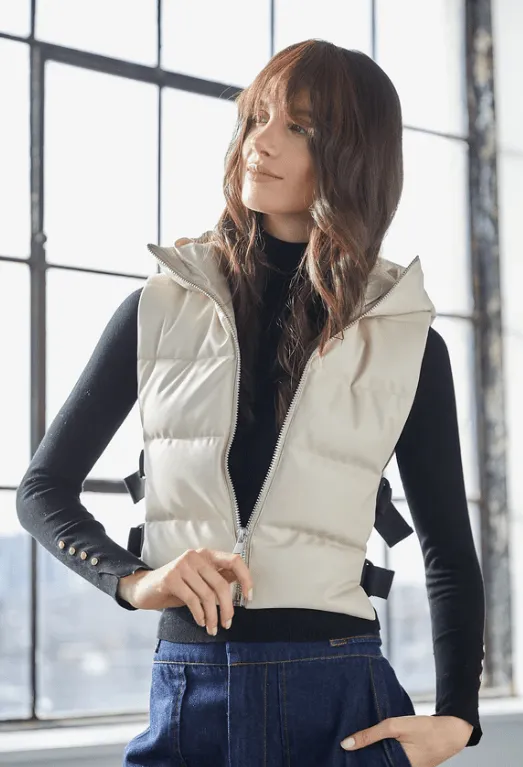 Adroit Atelier Women's Lola Vegan Leather Quilted Full Zip Gilet w/ Adjustable Side Buckles