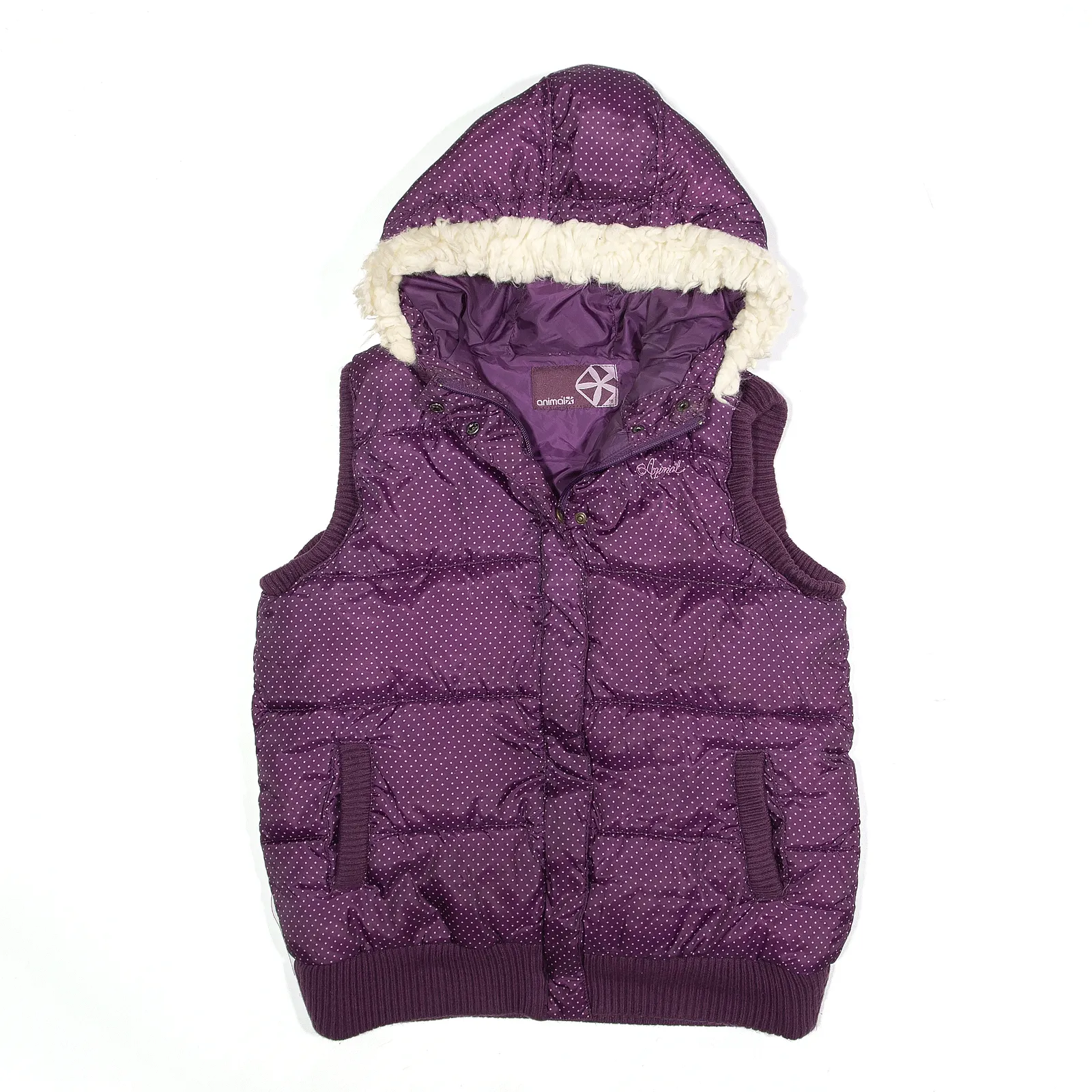 ANIMAL Gilet Purple Spotted Puffer Womens M