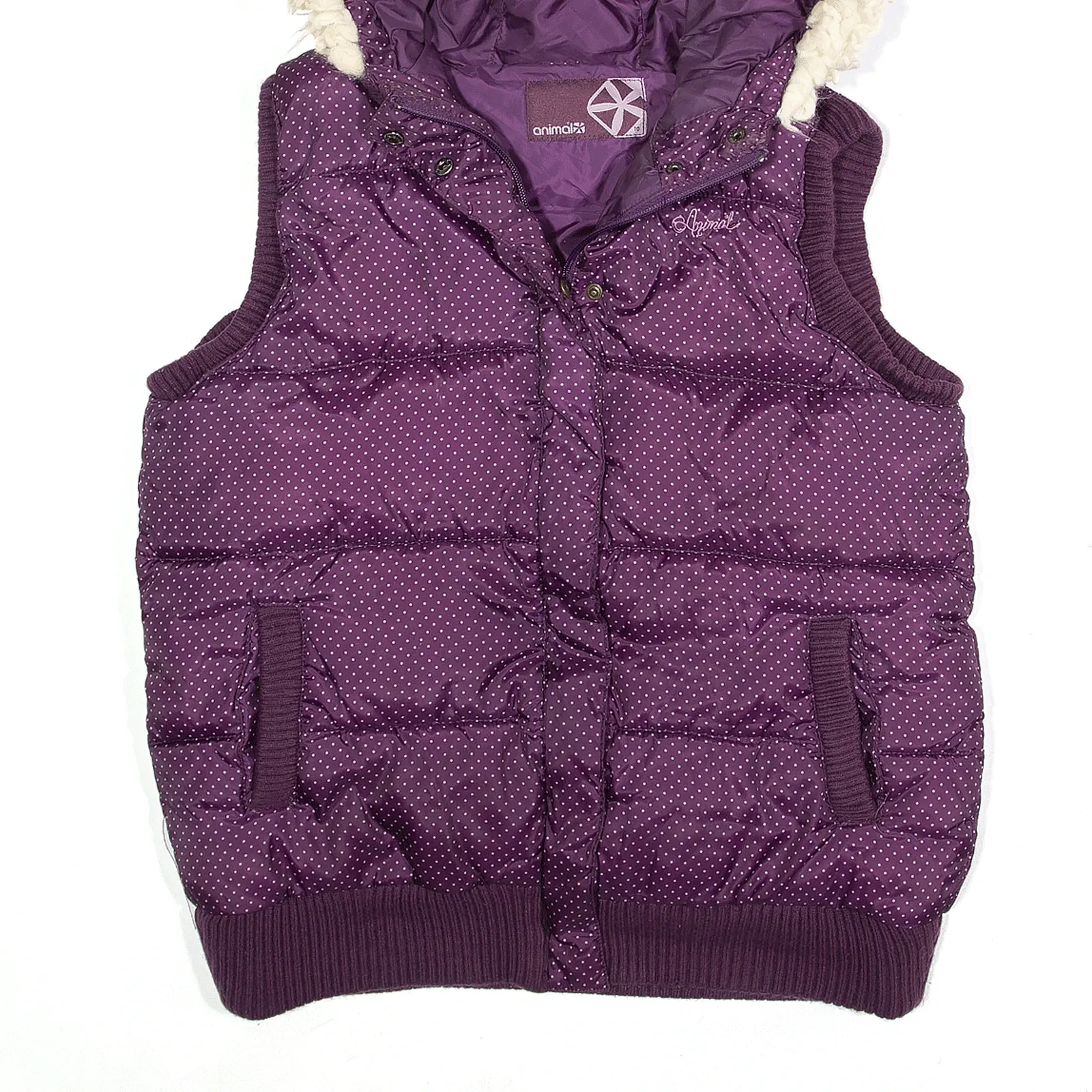 ANIMAL Gilet Purple Spotted Puffer Womens M