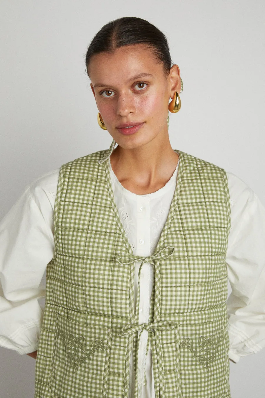 arte reversible tie gilet - green gingham