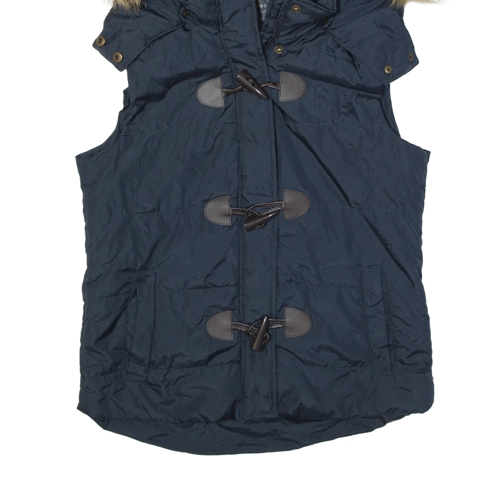 BAGATELLE Faux Fur Hood Puffer Gilet Blue Womens S