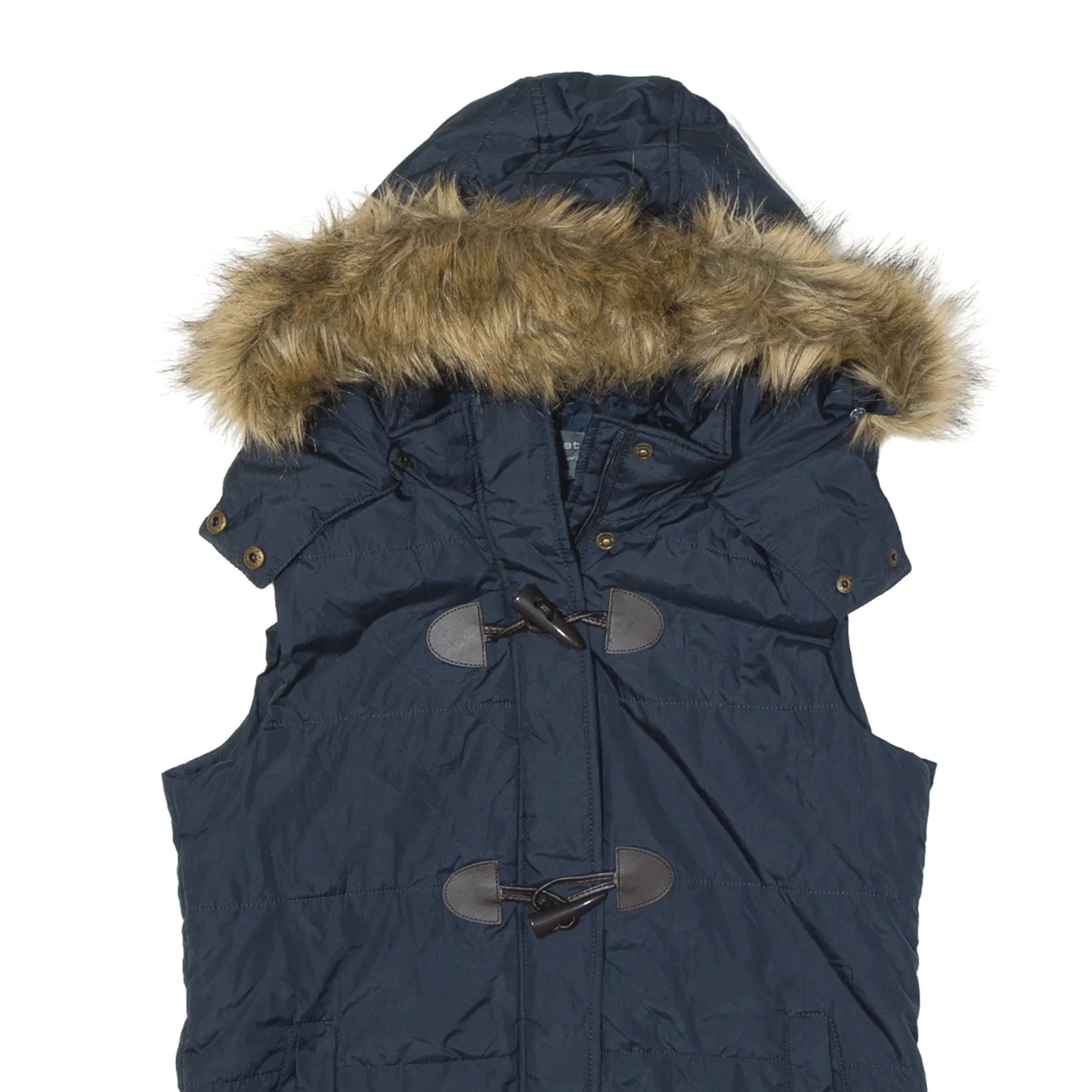 BAGATELLE Faux Fur Hood Puffer Gilet Blue Womens S