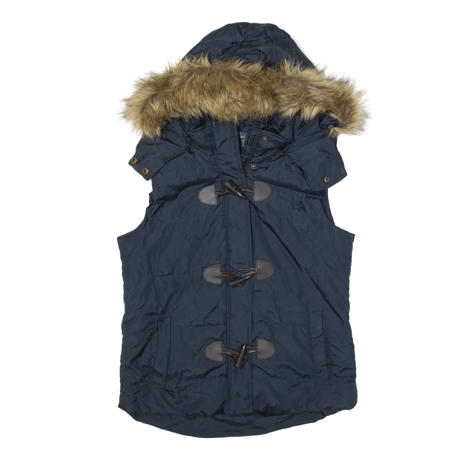 BAGATELLE Faux Fur Hood Puffer Gilet Blue Womens S