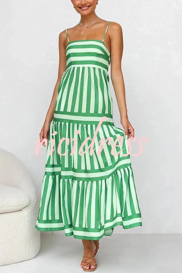 Beachy Dreams Striped Print Back Smocked Pocket A-line Slip Midi Dress