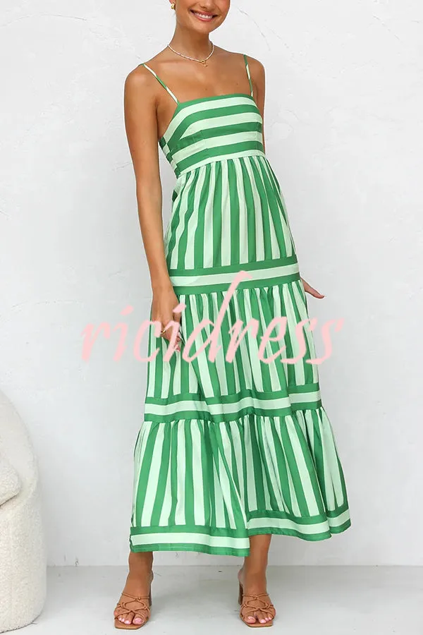 Beachy Dreams Striped Print Back Smocked Pocket A-line Slip Midi Dress