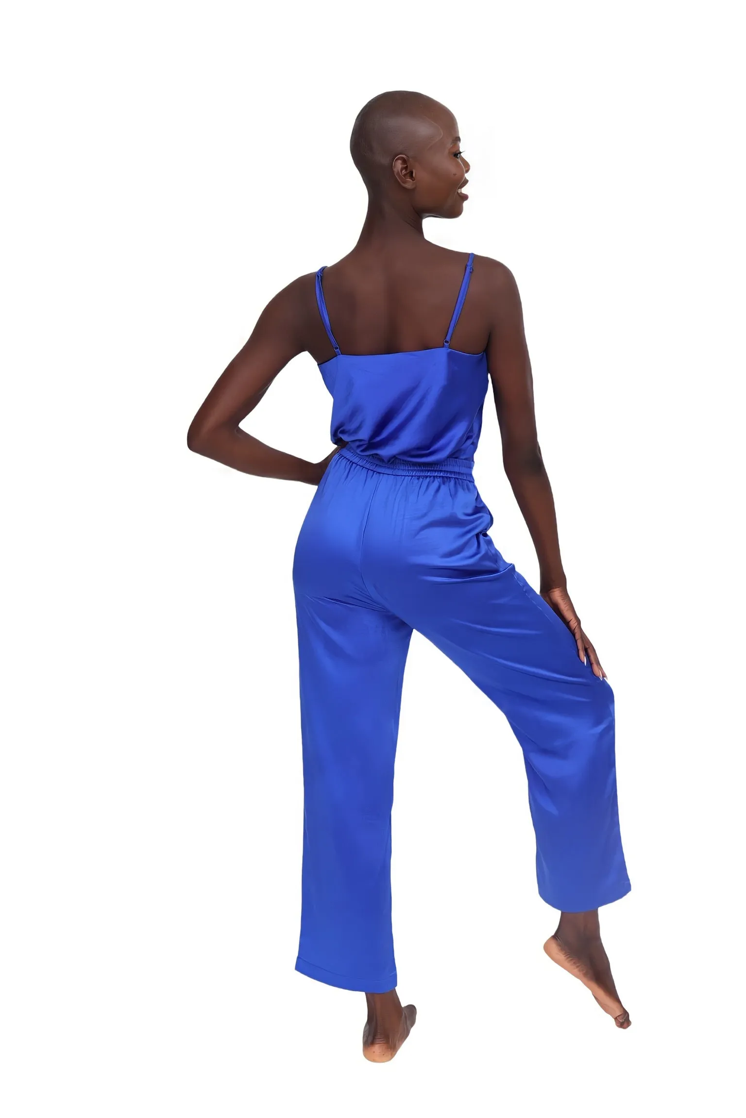 Belted Satin Wide Leg Pant - Cobalt Blue