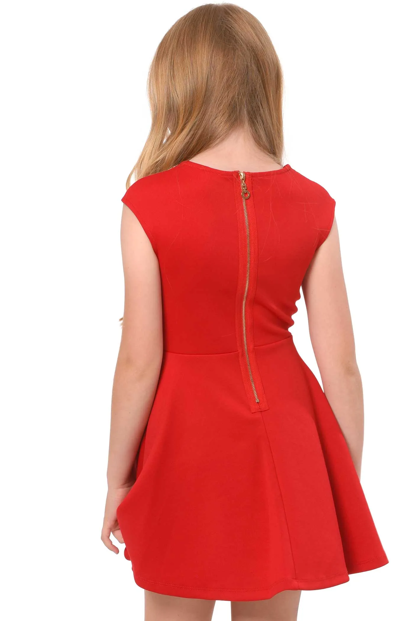Big Girls Fit and Flare Skater Dress with Jeweled Bow