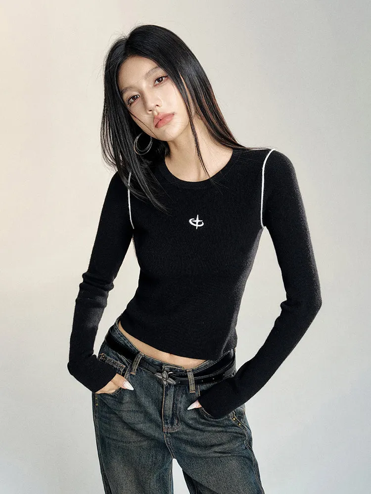 Black & Off-white Color-blocking Base Layer T-shirt