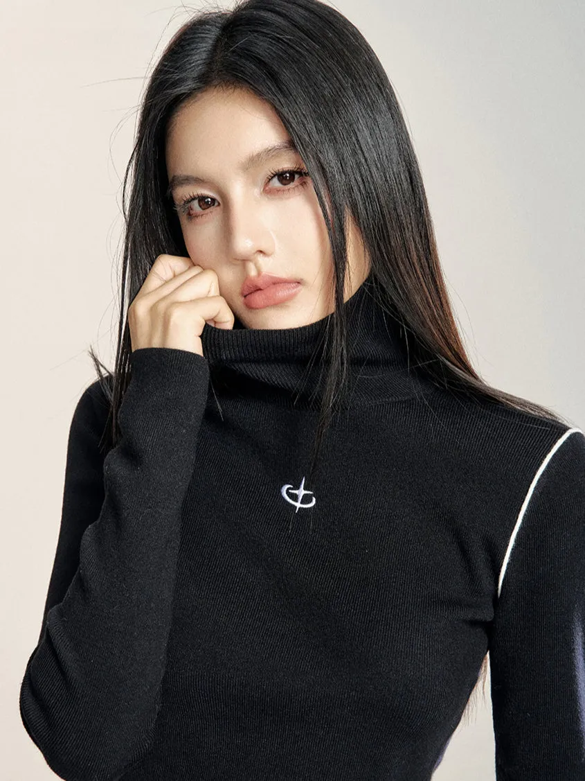 Black & Off-white Color-blocking Base Layer T-shirt