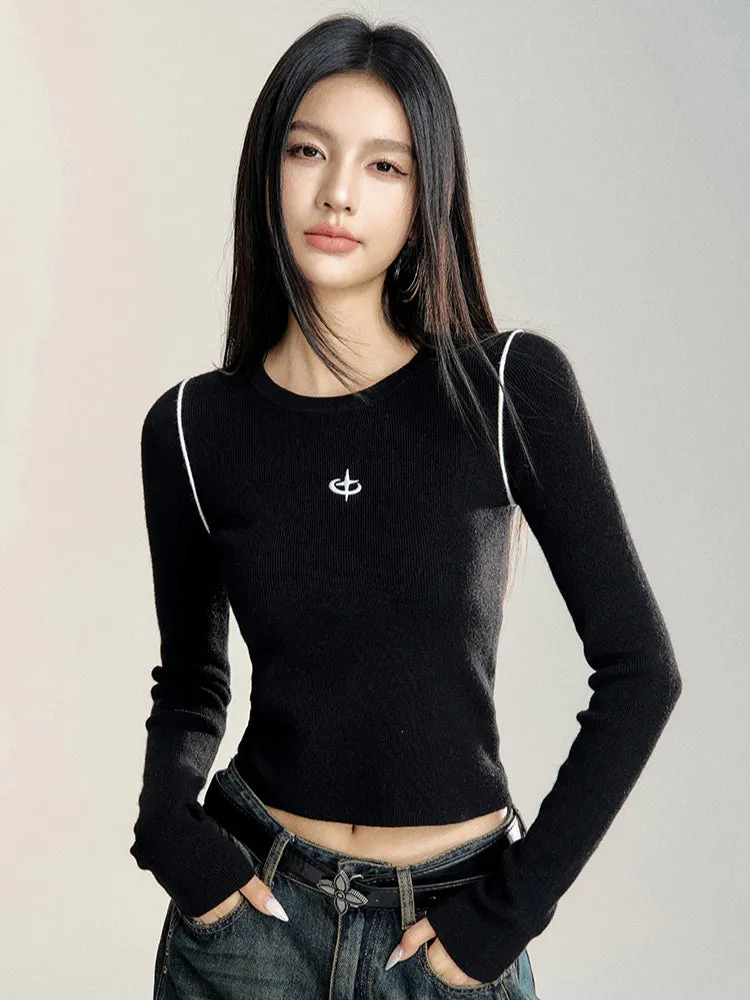 Black & Off-white Color-blocking Base Layer T-shirt