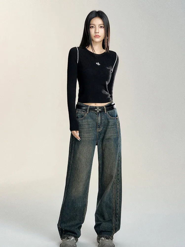 Black & Off-white Color-blocking Base Layer T-shirt