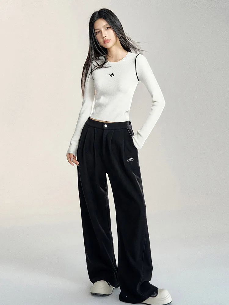 Black & Off-white Color-blocking Base Layer T-shirt