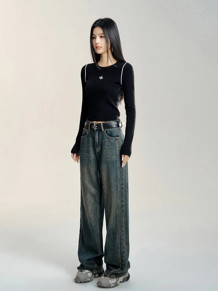 Black & Off-white Color-blocking Base Layer T-shirt