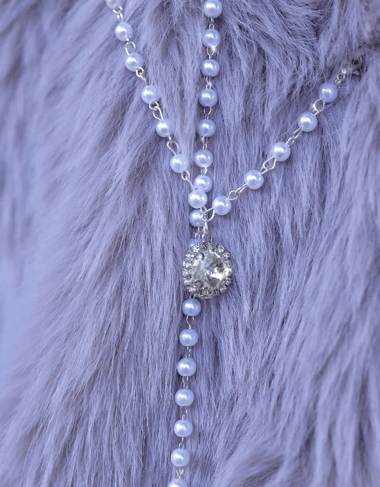 Blood Supply Swan Dream Snow Princess Purple Gray Pearl Artificial Fox Fur Winter Jacket Coat