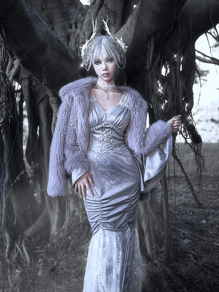 Blood Supply Swan Dream Snow Princess Purple Gray Pearl Artificial Fox Fur Winter Jacket Coat