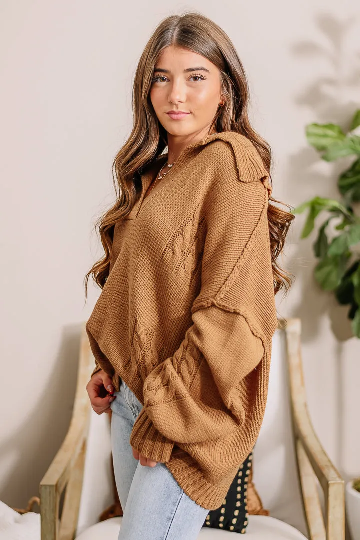 Caramel Cutie Cable Knit Pullover