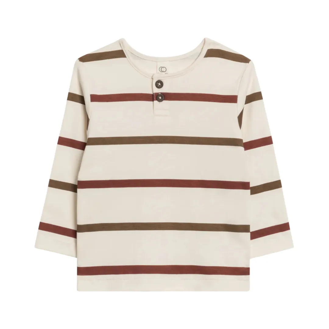 Garnet & Sepia Max Stripe Reef Henley Long Sleeve - Colored Organics