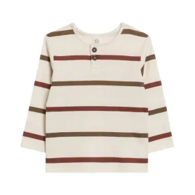 Garnet & Sepia Max Stripe Reef Henley Long Sleeve - Colored Organics