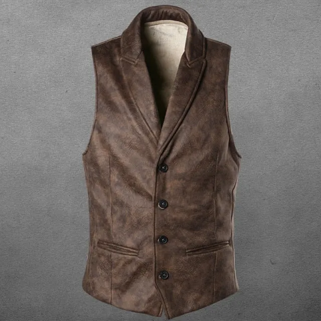 GbolsosSuede Slim Fit Single Breasted Vest Mens 2021  Brand New Fashion Gothic Steampunk Victorian Style Waistcoat Men Casual Vest