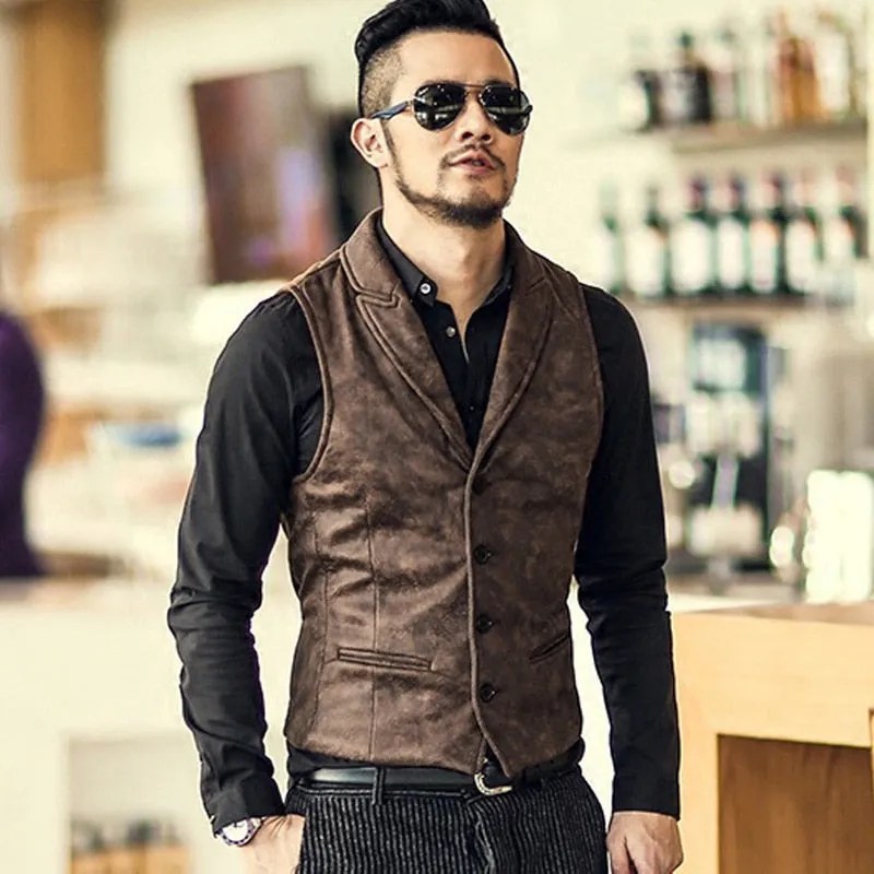 GbolsosSuede Slim Fit Single Breasted Vest Mens 2021  Brand New Fashion Gothic Steampunk Victorian Style Waistcoat Men Casual Vest