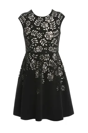 Girls Fit and Flare Cut-Out Floral Dressy Dress