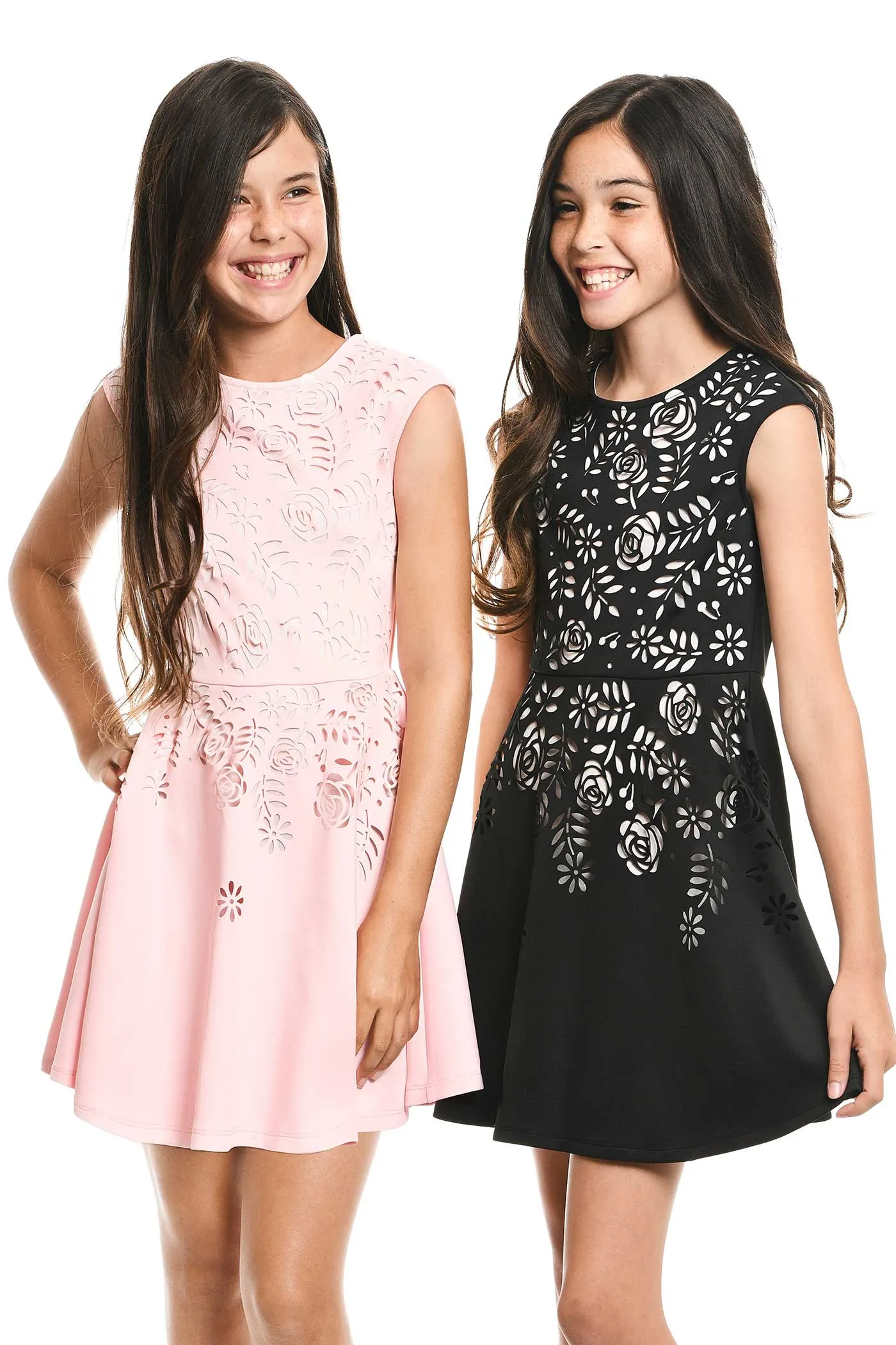 Girls Fit and Flare Cut-Out Floral Dressy Dress