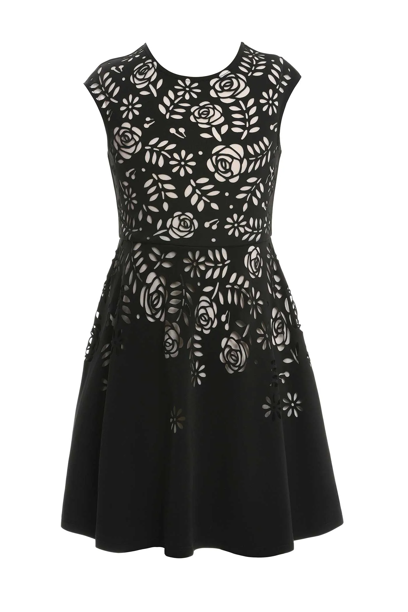 Girls Fit and Flare Cut-Out Floral Dressy Dress