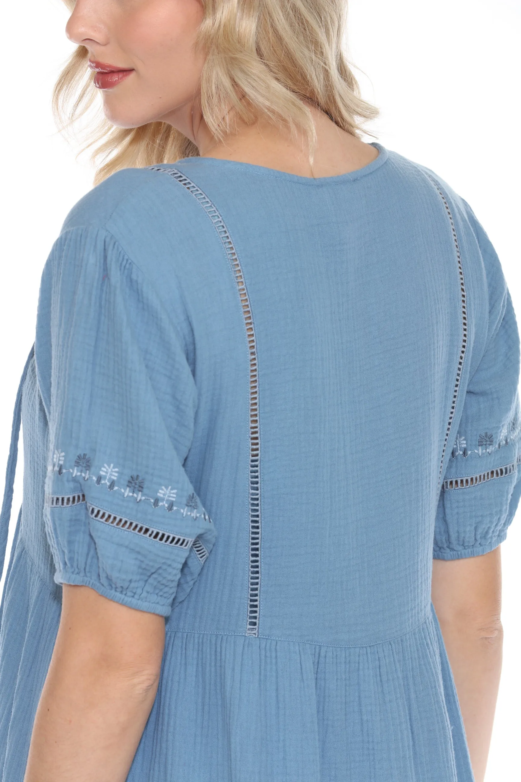 Johnny Was Calme Puff Sleeve Tie Neck Midi Dress O31122 *