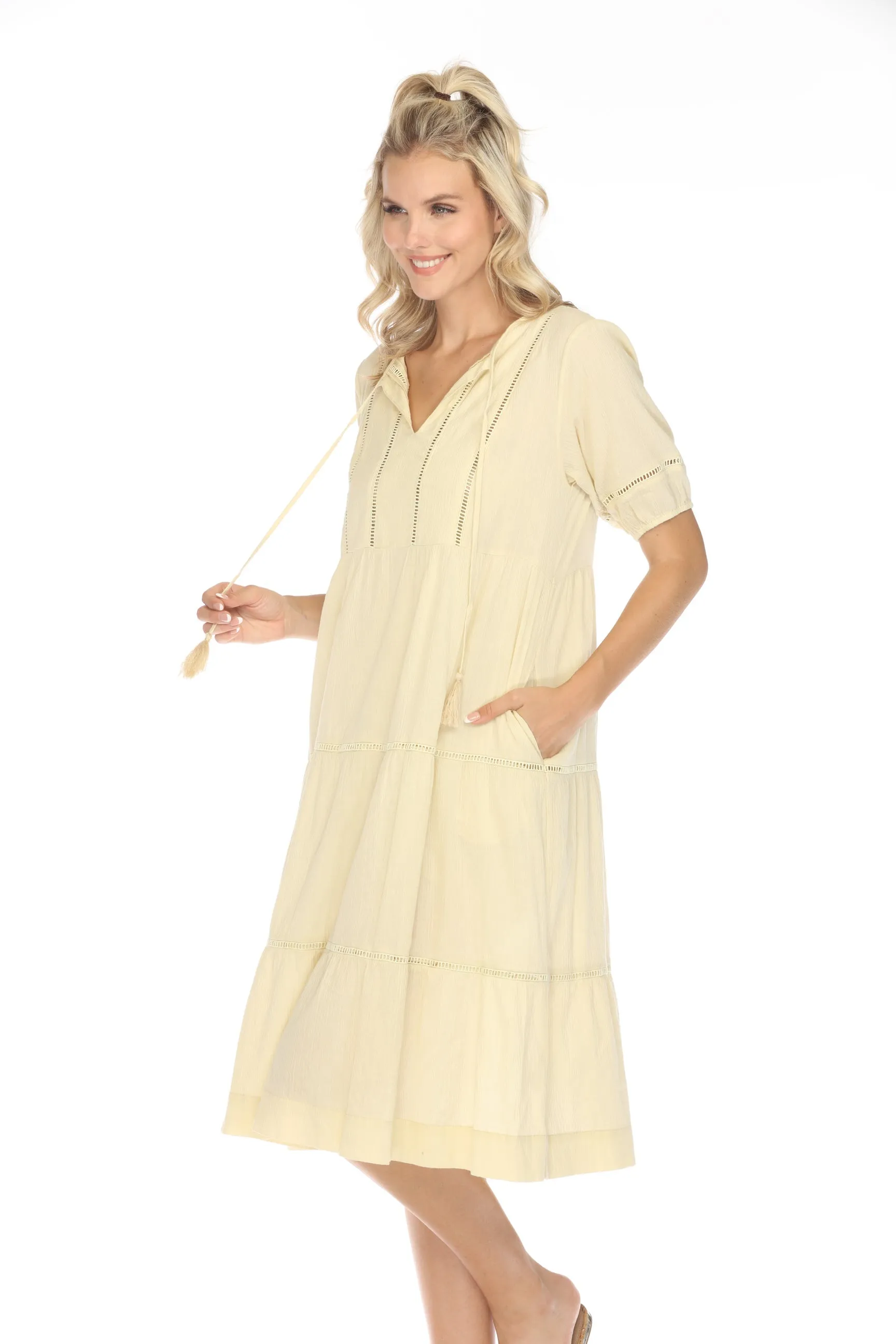 Johnny Was Calme Puff Sleeve Tie Neck Midi Dress O31122 *