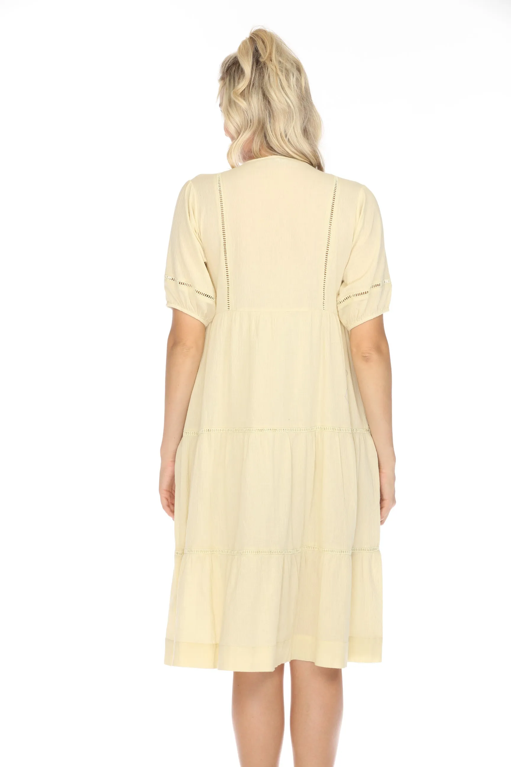 Johnny Was Calme Puff Sleeve Tie Neck Midi Dress O31122 *