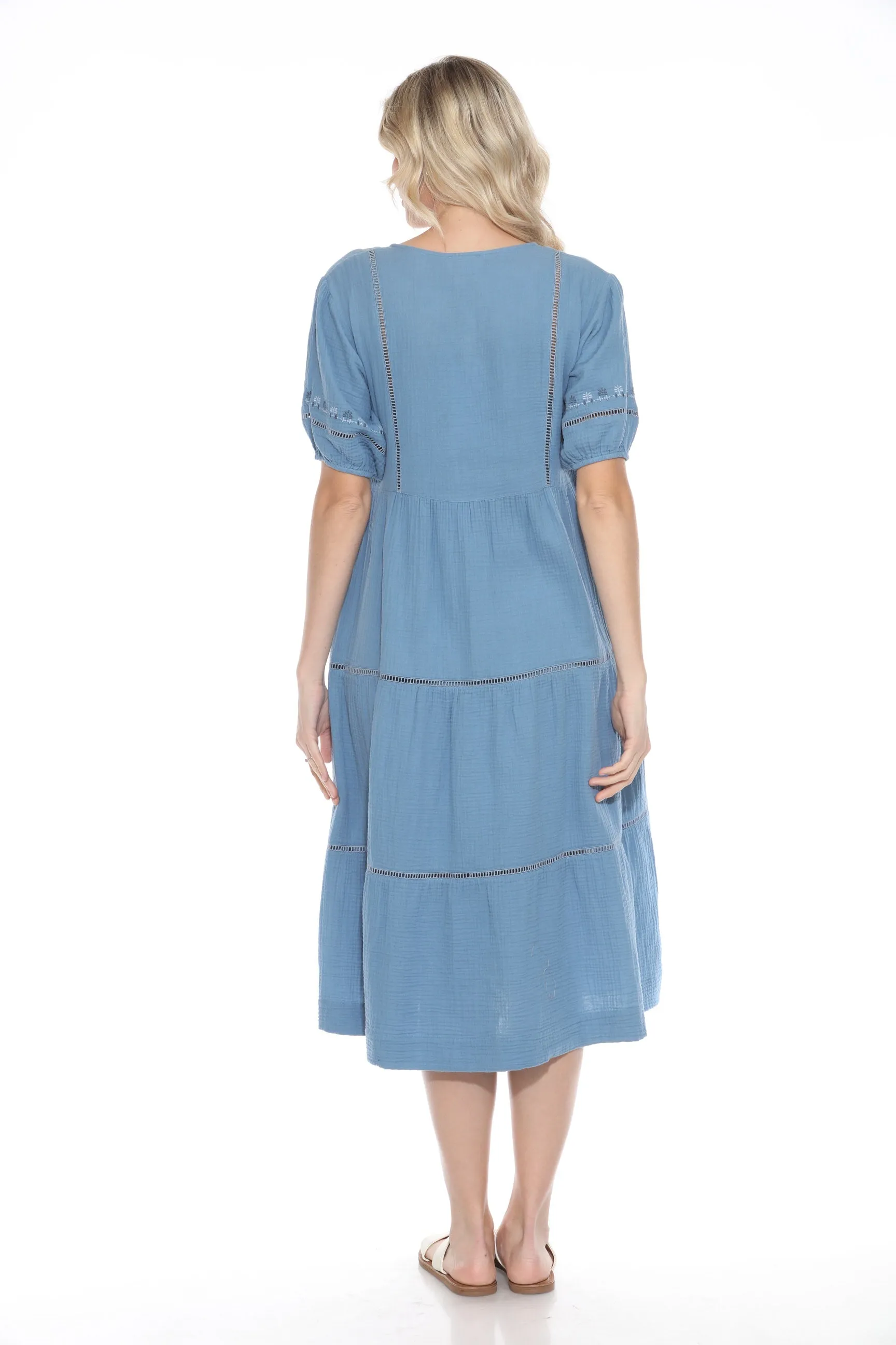Johnny Was Calme Puff Sleeve Tie Neck Midi Dress O31122 *