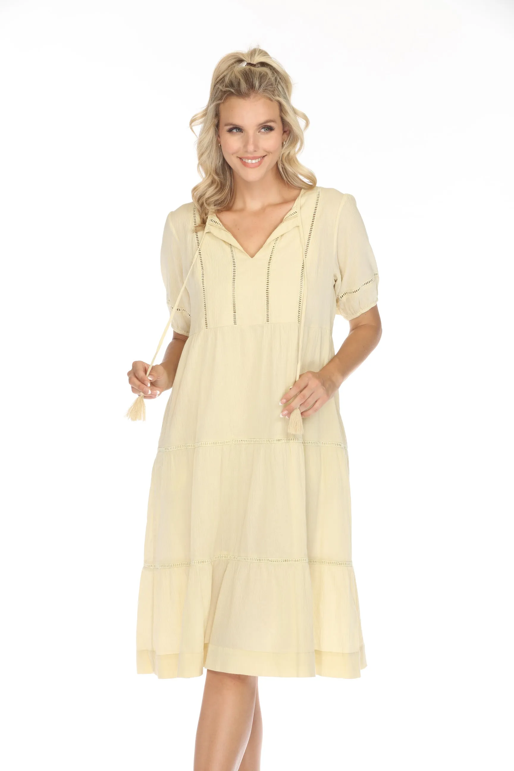 Johnny Was Calme Puff Sleeve Tie Neck Midi Dress O31122 *