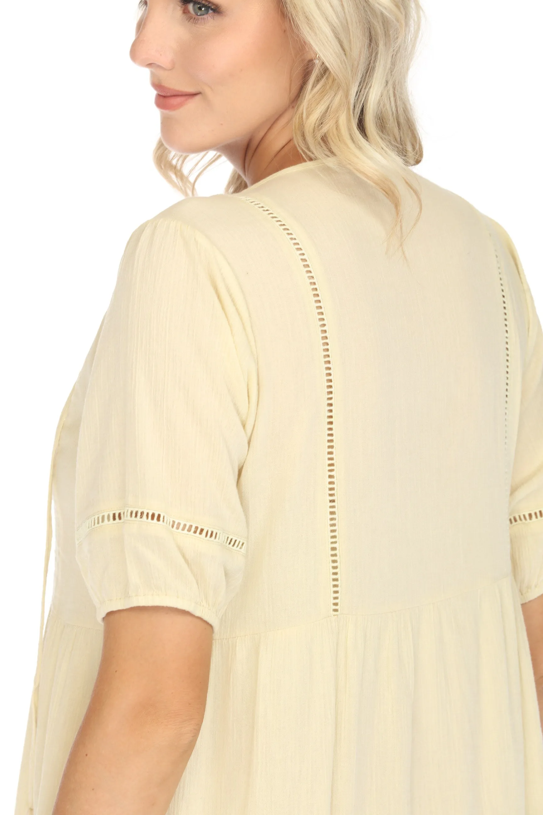 Johnny Was Calme Puff Sleeve Tie Neck Midi Dress O31122 *
