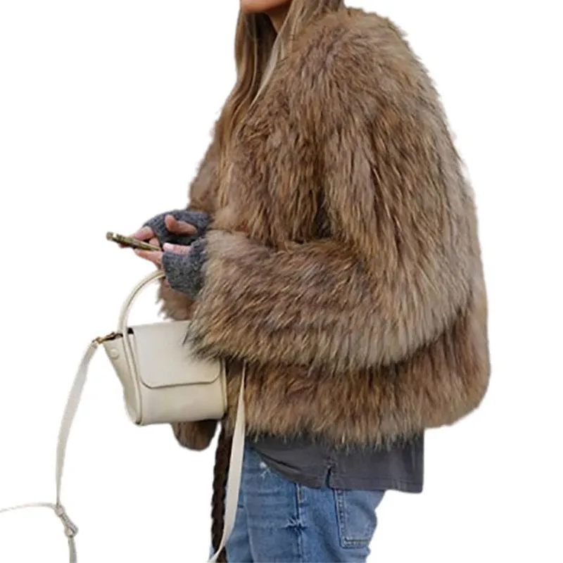 Joskaa cold weather outfits -Solid Color Long-Sleeved Fur Coat 2024 Fashionable Women's Elegant Autumn and Winter Commuter Wear