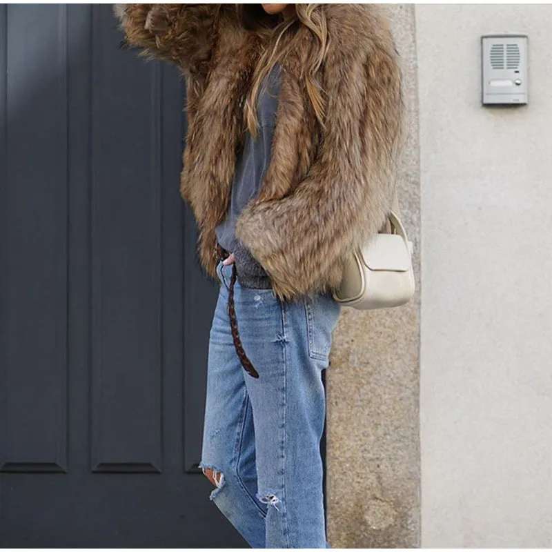 Joskaa cold weather outfits -Solid Color Long-Sleeved Fur Coat 2024 Fashionable Women's Elegant Autumn and Winter Commuter Wear