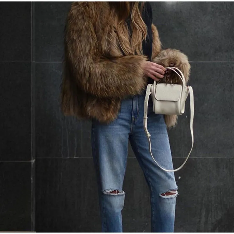 Joskaa cold weather outfits -Solid Color Long-Sleeved Fur Coat 2024 Fashionable Women's Elegant Autumn and Winter Commuter Wear