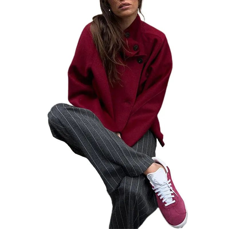 Joskaa fall outfits 2024 Solid Color Stand Collar Button Woolen Coat 2024 Fashionable Women's Autumn and Winter Fashionable Commuter Coat