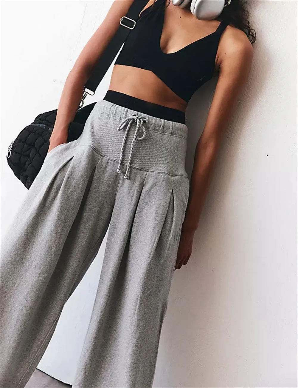 Ladies Solid Color Drawstring Soft Pants SKP602
