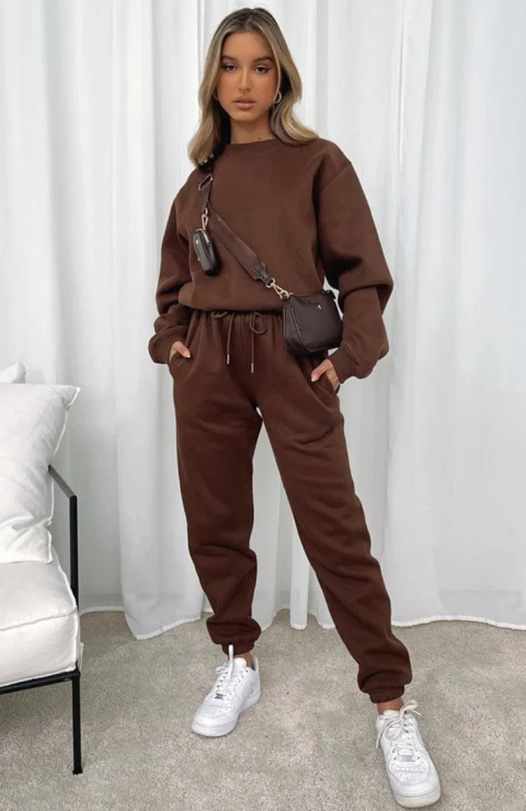 Ladies Solid Color Hoodie and Pants Sets 211021A