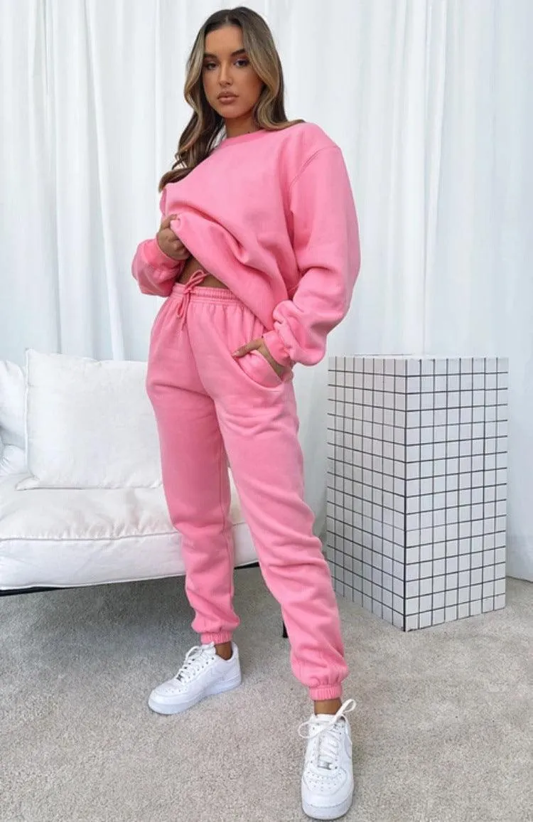 Ladies Solid Color Hoodie and Pants Sets 211021A