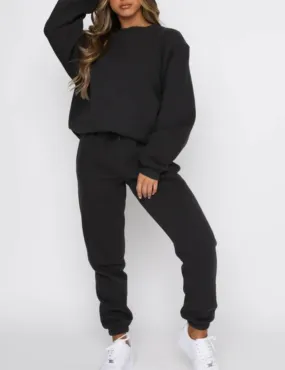 Ladies Solid Color Hoodie and Pants Sets 211021A