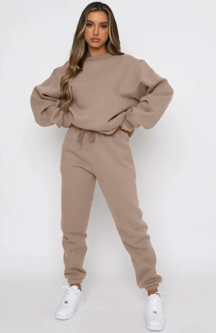 Ladies Solid Color Hoodie and Pants Sets 211021A
