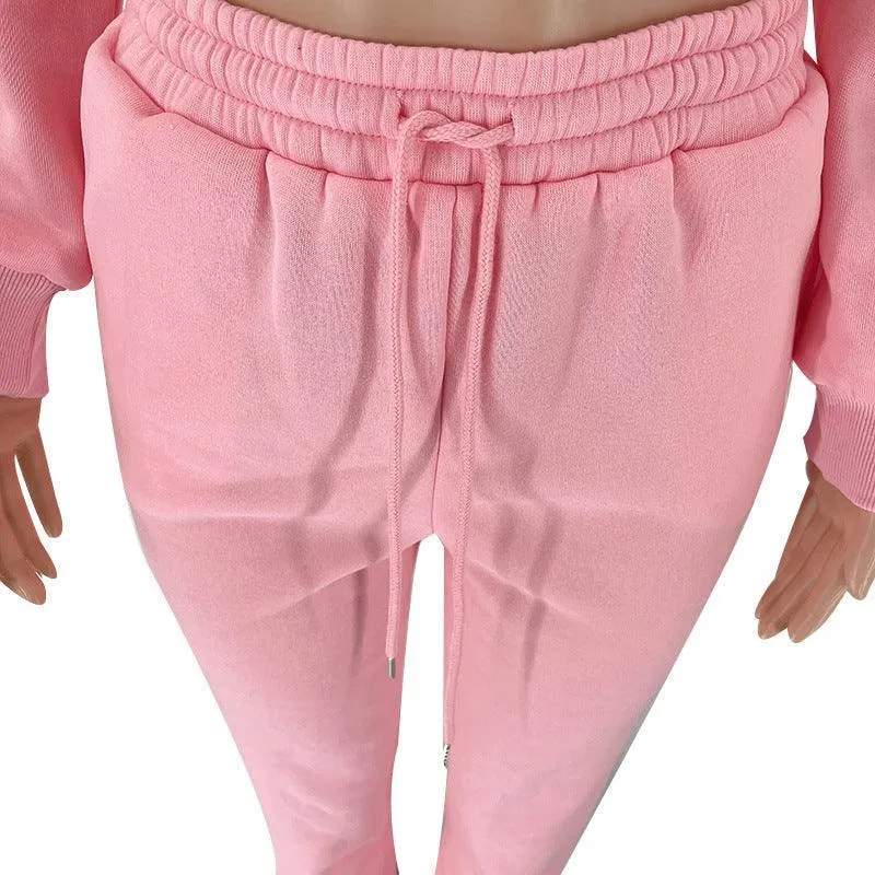 Ladies Solid Color Hoodie and Pants Sets 211021A