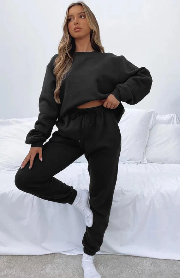 Ladies Solid Color Hoodie and Pants Sets 211021A