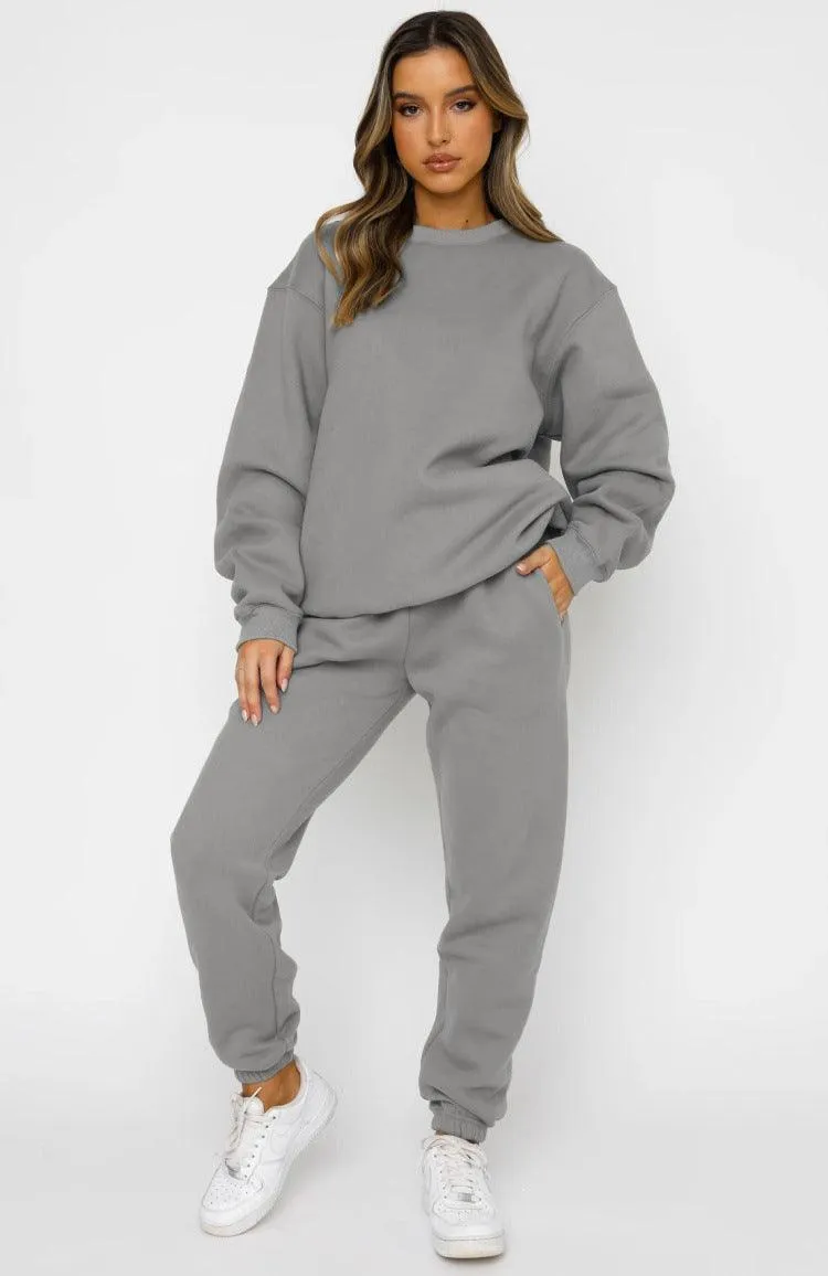 Ladies Solid Color Hoodie and Pants Sets 211021A