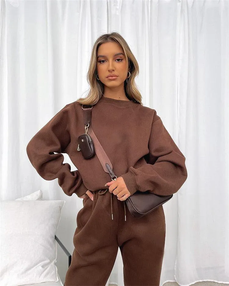 Ladies Solid Color Hoodie and Pants Sets 211021A