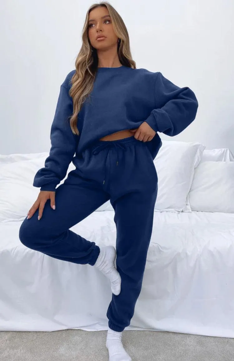 Ladies Solid Color Hoodie and Pants Sets 211021A