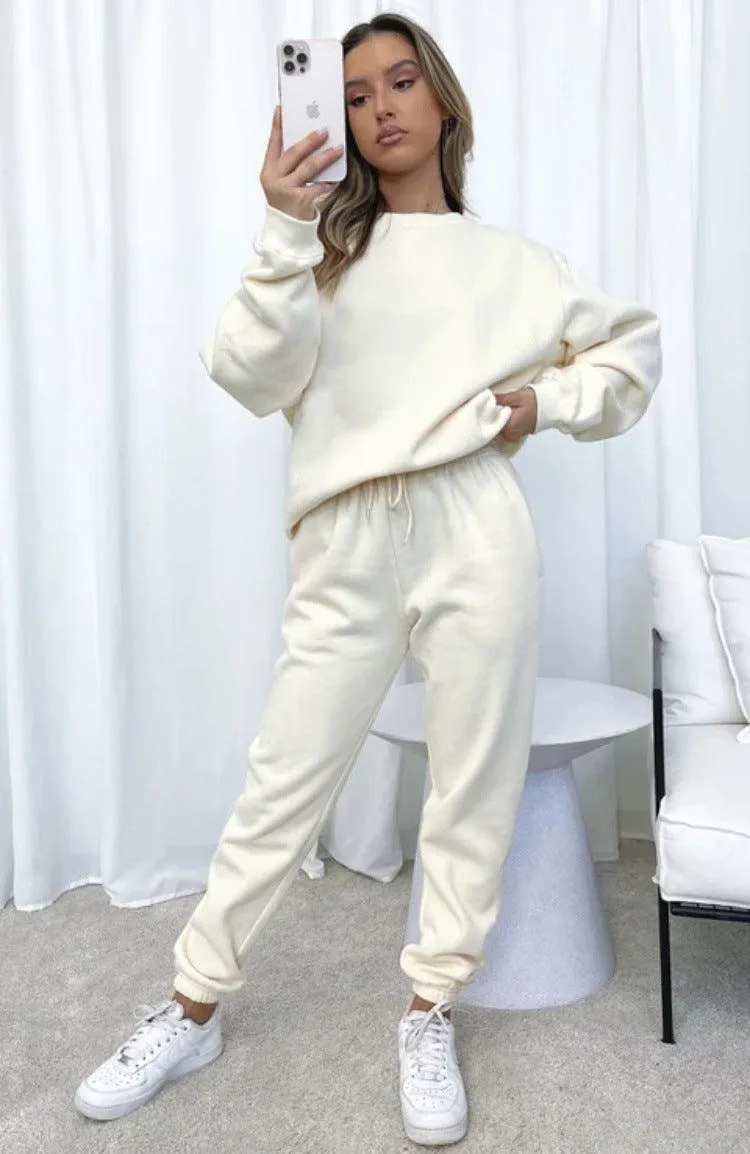 Ladies Solid Color Hoodie and Pants Sets 211021A