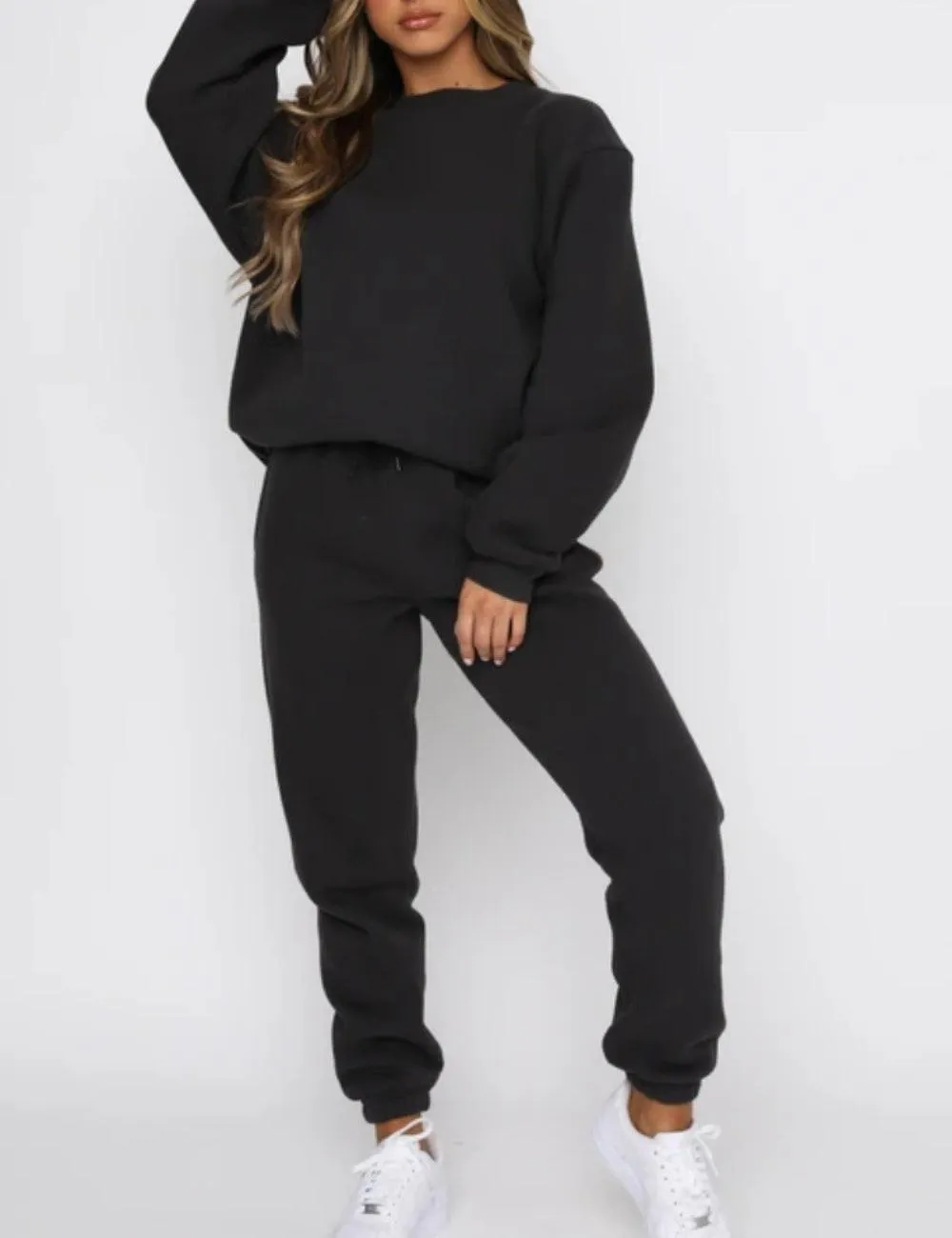 Ladies Solid Color Hoodie and Pants Sets 211021A