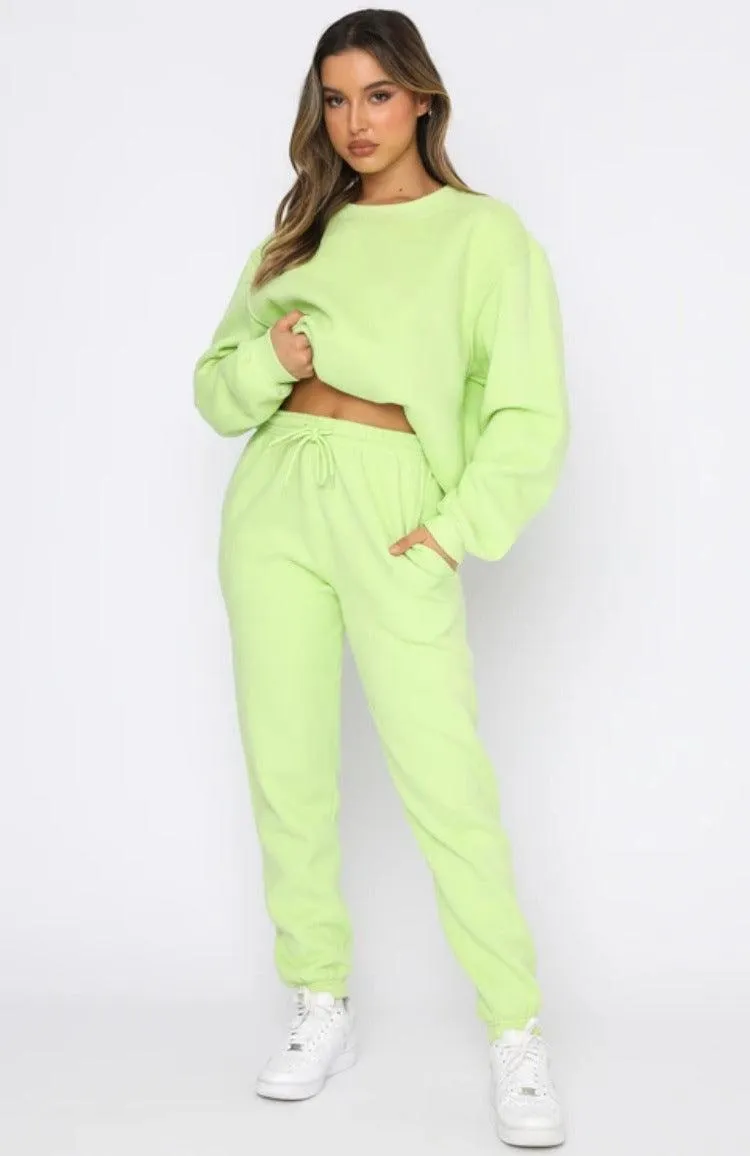 Ladies Solid Color Hoodie and Pants Sets 211021A